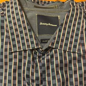 Tommy Bahama Island Modern Fit  Blue Dress Shirt with Geometric Pattern